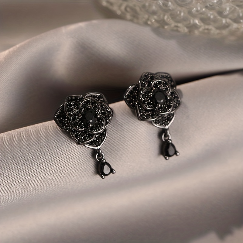 Rose Zirconia Dangle Earrings Delicate Female Gift